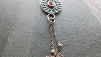Deep Red Garnet Oxidized Sterling Silver Ornate Wire Pendant Necklace