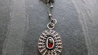 Deep Red Garnet Oxidized Sterling Silver Ornate Wire Pendant Necklace