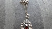 Deep Red Garnet Oxidized Sterling Silver Ornate Wire Pendant Necklace