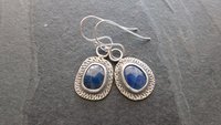 Royal Blue Sapphire Sterling Silver Stamped Textured Mismatched Dangle Earrings