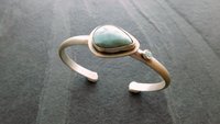 Larimar Teardrop Stone Light Blue Topaz Sterling Silver Cuff Bracelet, Ocean Blue Stone, Beach Jewelry