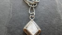 Faceted Rainbow Moonstone Hammered Texture Sterling Silver 14K Gold Mixed Metal Pendant Necklace