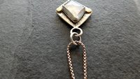 Faceted Rainbow Moonstone Hammered Texture Sterling Silver 14K Gold Mixed Metal Pendant Necklace