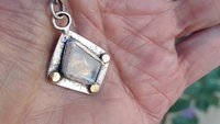 Faceted Rainbow Moonstone Hammered Texture Sterling Silver 14K Gold Mixed Metal Pendant Necklace