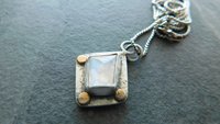 Faceted Rainbow Moonstone Hammered Texture Sterling Silver 14K Gold Mixed Metal Pendant Necklace