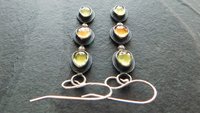 Peridot Citrine Multi Stone Dark Patina Oxidized Sterling Silver Long Gemstone Dangle Earrings