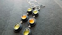 Peridot Citrine Multi Stone Dark Patina Oxidized Sterling Silver Long Gemstone Dangle Earrings