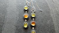 Peridot Citrine Multi Stone Dark Patina Oxidized Sterling Silver Long Gemstone Dangle Earrings