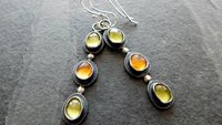 Peridot Citrine Multi Stone Dark Patina Oxidized Sterling Silver Long Gemstone Dangle Earrings