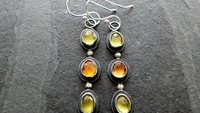 Peridot Citrine Multi Stone Dark Patina Oxidized Sterling Silver Long Gemstone Dangle Earrings