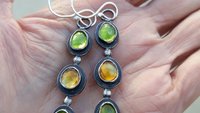 Peridot Citrine Multi Stone Dark Patina Oxidized Sterling Silver Long Gemstone Dangle Earrings