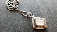 Faceted Rainbow Moonstone Hammered Texture Sterling Silver 14K Gold Mixed Metal Pendant Necklace