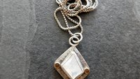 Faceted Rainbow Moonstone Hammered Texture Sterling Silver 14K Gold Mixed Metal Pendant Necklace