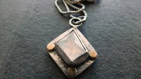 Faceted Rainbow Moonstone Hammered Texture Sterling Silver 14K Gold Mixed Metal Pendant Necklace