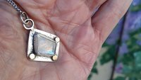 Faceted Rainbow Moonstone Hammered Texture Sterling Silver 14K Gold Mixed Metal Pendant Necklace