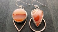 Fiery Orange Brazilian Parana Agate Mismatched Sterling Silver Modernist Statement Earrings