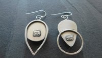 Fiery Orange Brazilian Parana Agate Mismatched Sterling Silver Modernist Statement Earrings