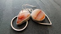 Fiery Orange Brazilian Parana Agate Mismatched Sterling Silver Modernist Statement Earrings