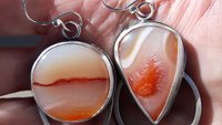 Fiery Orange Brazilian Parana Agate Mismatched Sterling Silver Modernist Statement Earrings