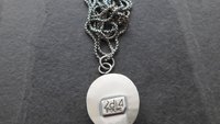 Pyritized Ammonite Negative Stone Stamped Sterling Silver 14k Gold Mixed Metal Pendant Necklace
