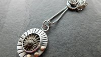 Pyritized Ammonite Negative Stone Stamped Sterling Silver 14k Gold Mixed Metal Pendant Necklace