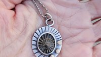 Pyritized Ammonite Negative Stone Stamped Sterling Silver 14k Gold Mixed Metal Pendant Necklace
