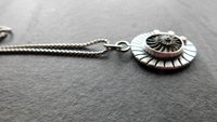 Pyritized Ammonite Negative Stone Stamped Sterling Silver 14k Gold Mixed Metal Pendant Necklace