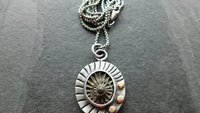 Pyritized Ammonite Negative Stone Stamped Sterling Silver 14k Gold Mixed Metal Pendant Necklace