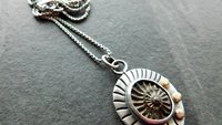 Pyritized Ammonite Negative Stone Stamped Sterling Silver 14k Gold Mixed Metal Pendant Necklace