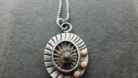 Pyritized Ammonite Negative Stone Stamped Sterling Silver 14k Gold Mixed Metal Pendant Necklace