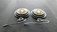Vintage 1970s Gold-tone Metal Compass Button Sterling Silver Dangle Earrings