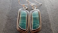 Teal Green Imperial Jasper Ocean Scene Stone Sterling Silver Dangle Earrings