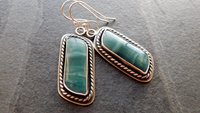 Teal Green Imperial Jasper Ocean Scene Stone Sterling Silver Dangle Earrings