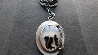 Dendritic Agate Feathers Oxidized Sterling Silver 14K Gold Mixed Metal Pendant Necklace