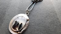 Dendritic Agate Feathers Oxidized Sterling Silver 14K Gold Mixed Metal Pendant Necklace