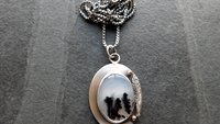 Dendritic Agate Feathers Oxidized Sterling Silver 14K Gold Mixed Metal Pendant Necklace