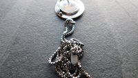 Dendritic Agate Feathers Oxidized Sterling Silver 14K Gold Mixed Metal Pendant Necklace