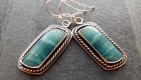 Teal Green Imperial Jasper Ocean Scene Stone Sterling Silver Dangle Earrings