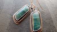 Teal Green Imperial Jasper Ocean Scene Stone Sterling Silver Dangle Earrings
