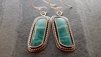 Teal Green Imperial Jasper Ocean Scene Stone Sterling Silver Dangle Earrings