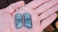 Teal Green Imperial Jasper Ocean Scene Stone Sterling Silver Dangle Earrings