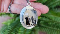 Dendritic Agate Feathers Oxidized Sterling Silver 14K Gold Mixed Metal Pendant Necklace