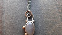 Dark Grey Moonstone Sterling Silver 14K Gold Asymmetrical Minimalist Pendant Necklace