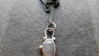Dark Grey Moonstone Sterling Silver 14K Gold Asymmetrical Minimalist Pendant Necklace