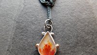 Orange Fall Foliage Dendritic Agate Scenic Stone Sterling Silver 14K Gold Minimalist Pendant Necklace