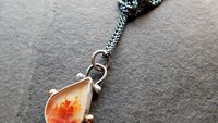 Orange Fall Foliage Dendritic Agate Scenic Stone Sterling Silver 14K Gold Minimalist Pendant Necklace