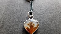 Dendritic Agate Desert Landscape Sterling Silver 14K Gold Pendant Minimalist Necklace