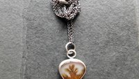 Dendritic Agate Desert Landscape Sterling Silver 14K Gold Pendant Minimalist Necklace