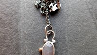Dark Grey Moonstone Sterling Silver 14K Gold Asymmetrical Minimalist Pendant Necklace