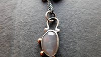 Dark Grey Moonstone Sterling Silver 14K Gold Asymmetrical Minimalist Pendant Necklace